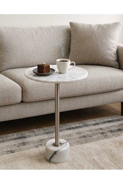 Generic طاولة خدمة جانبية رخام صناعي بقطر 33 سم وارتفاع 57 سم ثلاثة الوان