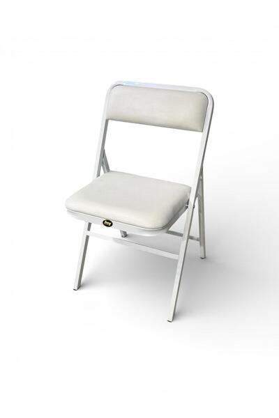 hey Katlanır Kamp Sandalyesi Piknik Sandalyesi Beyaz Deri - Tekli