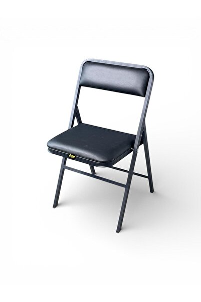 hey Katlanır Kamp Sandalyesi Piknik Sandalyesi Siyah Deri - Tekli