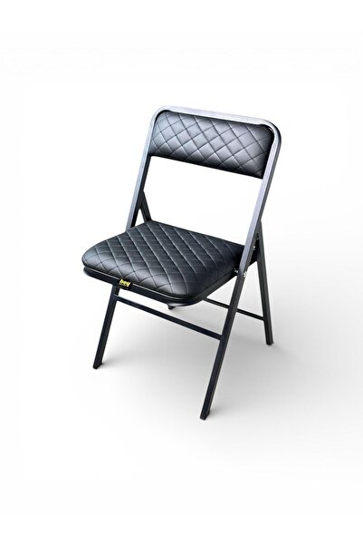 hey Katlanır Kamp Sandalyesi Piknik Sandalyesi Siyah Baklava Deri - Tekli