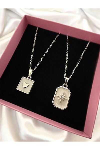 Madam Bikan Silver Color Double Pole Star Heart Combination Set Necklace