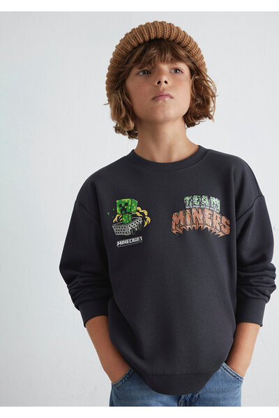 Mavi Minecraft Baskılı Antrasit Sweatshirt 6S10129-70087