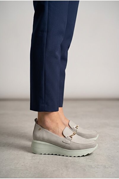 Mammamia Kadın Hakiki Deri Casual Ayakkabı -Dolgu Yüksek Taban - Gri Çok Renk...