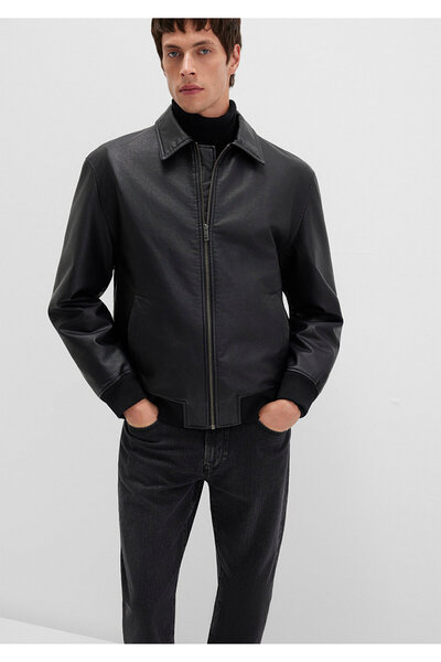 Mavi Jachetă din piele artificială neagră Loose Fit / Loose Fit Casual 011063...