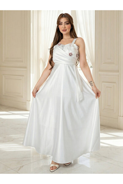 TREN Stunning Floral Embroidered Satin Taffeta Gown For Exclusive Celebration...