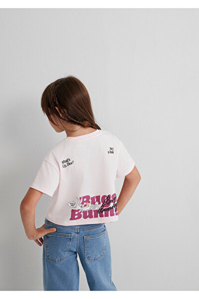 Mavi Bugs Bunny Baskılı Pembe Tişört Loose Fit / Bol Rahat Kesim 7610369-90773