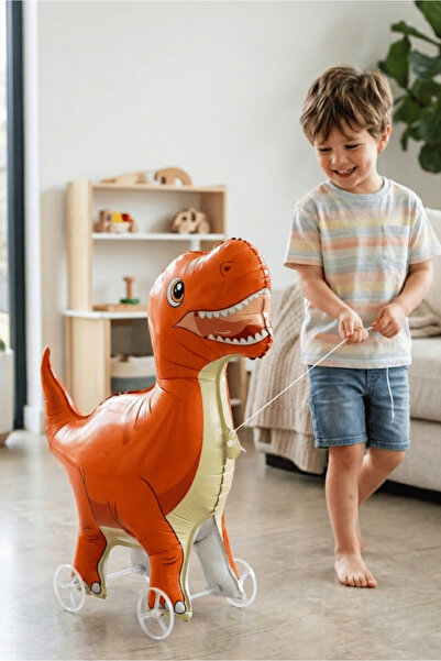 Bunloon بالون على شكل ديناصور تي ريكس برتقالي اللون مع عجلات لتزيين الحفلات