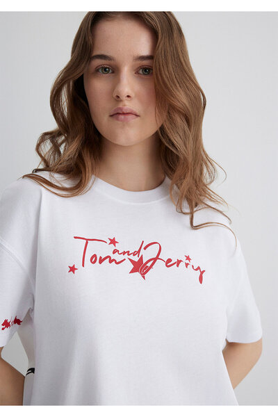 Mavi Tom and Jerry Printed White T-Shirt Loose Fit / Relaxed Fit 1613359-620