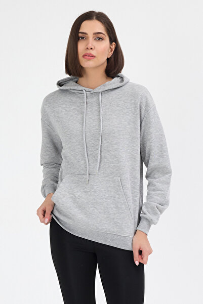 MEOSHE سويت شيرت نسائي رمادي أساسي بغطاء رأس بدون زخارف لا يكوّن وبر