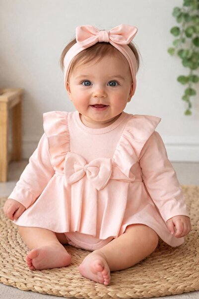 Butik Kız Bebek Saç Bantlı Fiyonklu Romper