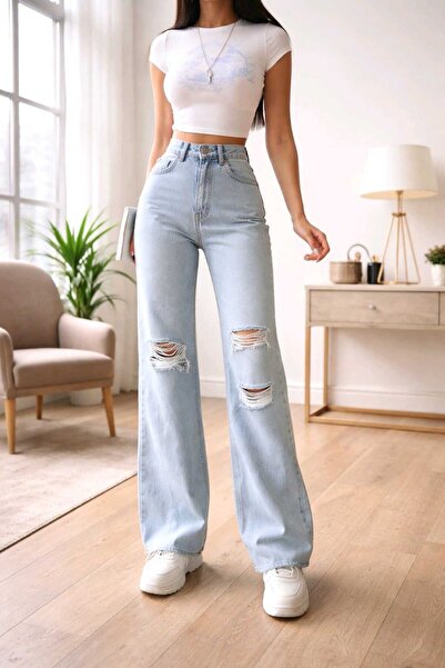 Trn JNS Ženske palazzo svetloplave Sa likrom super Visok struk široke farmerk...