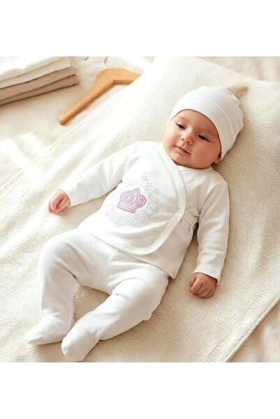 Nexvora Stone King Crown Patterned Newborn Bodysuit Set – 0 - 3 Months Baby H...