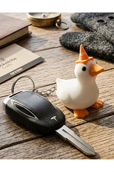 Nycruin3D Trafik Konili Ördek figür Hediyelik Anahtarlık 1 ADET - Çanta akses...
