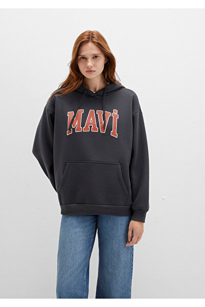 Mavi Logo Baskılı Kapüşonlu Antrasit Sweatshirt 1600361-80106