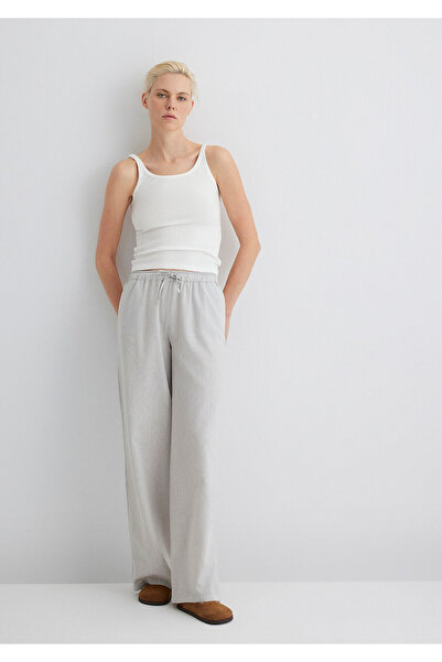 Mavi Linen Blend Grey Trousers with Tie Waist 1010686-70074