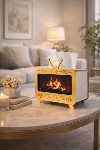 LAZORİAE صندوق مناديل خشبي على شكل تلفزيون