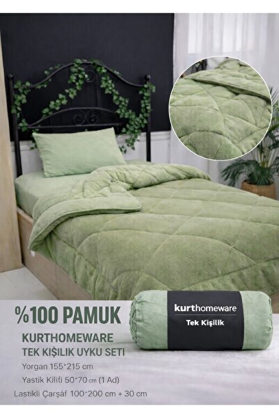 KURT HOMEWARE %100 Pamuk Çift Taraflı Peluş Tek Kişilik Yorgan Yastık kılıfı ...