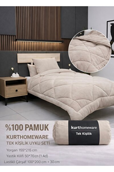KURT HOMEWARE %100 Pamuk Çift Taraflı Peluş Tek Kişilik Kışlık Yorgan Yastık ...