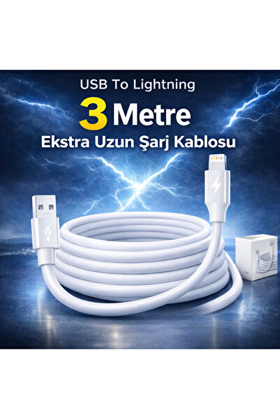Beruflic İphone 11 Uyumlu 3 Metre Şarj Kablo USB To Lightning Hızlı Şarj Kablo