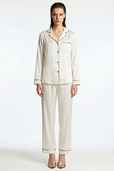 Feu De Elu Set pijamale din satin ecru - Colorex Long