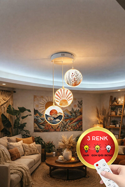 FORECASTE Bohem Tavan Tipi LED Avize 80 cm | 3’lü Yuvarlak Çift Yüz Desenli |...