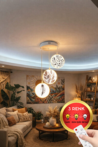 FORECASTE Bohem Tavan Tipi LED Avize 80 cm | 3’lü Yuvarlak Çift Yüz Desenli |...