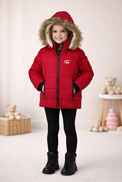 sinankardeşler Palton de iarnă pentru copii, roșu, cu glugă în polar impermeabil