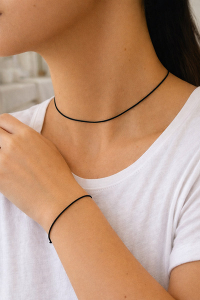 Crystal Atelier Adjustable Black Rope Necklace Choker and Bracelet Set