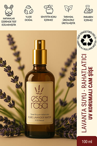 ESSAROSA PURE %100 NATURAL Lavanta Suyu Cam Şişe 100 ml, Yağı dengeler, Akne ...