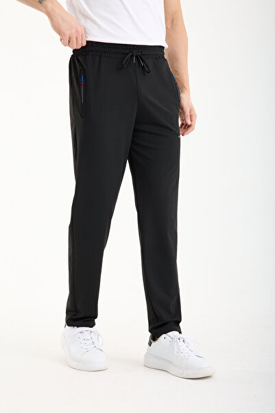 RDR-X Erkek Siyah Rahat Kesim Düz Paça Dalgıç Kumaş Etiket Detaylı Eşofman Altı