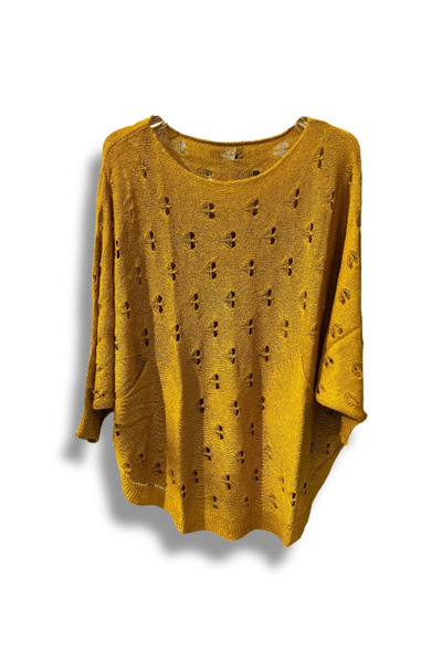 SUMEF Bluză de tricotat mercerizată oversize - Pulover cu modele perforate (M...