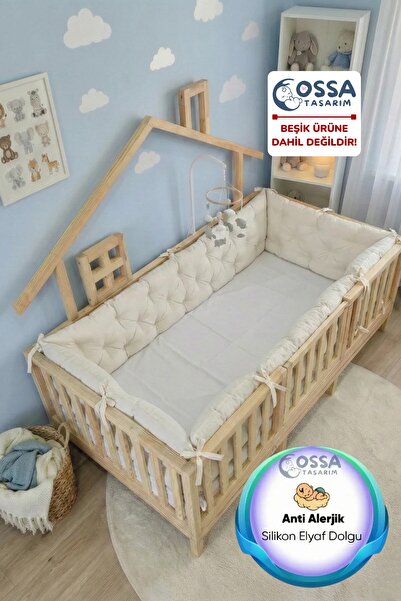 yasetex tasarım Montessori Yatak ve Beşik İçin 4 Kenar Koruma Seti Ekru Renk