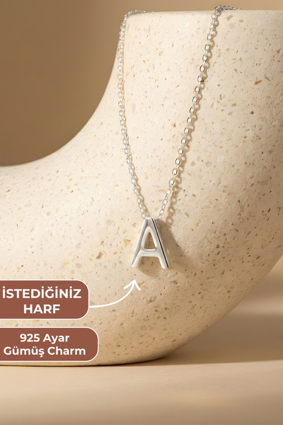 ZOLESSA Kadın Kişiye Özel Harfli Kolye 925 Ayar Gümüş Charmlı Minimal Uzun Ha...