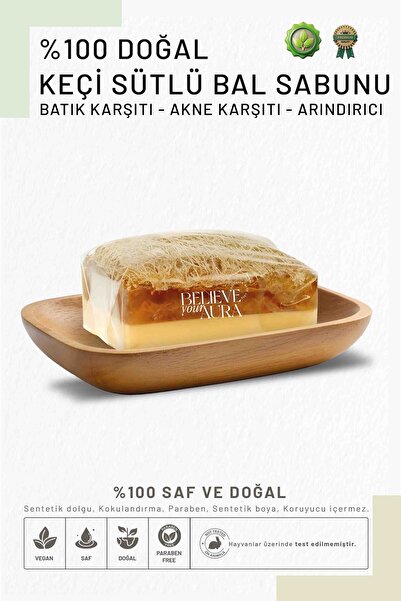 Believe Your Aura Keçi Sütlü Bal Sabunu - %100 Doğal Kabak Lifli Akve ve Batı...