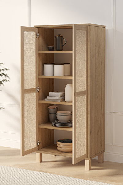Yurudesign Dune Çok Amaçlı Dolap Mutfak Kiler Erzak Banyo Dolabı Ahşap Jüt Ka...
