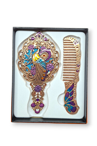 Hanedan Hediyelik Ayna Tarak Seti (Tavus Kuşu Detaylı)