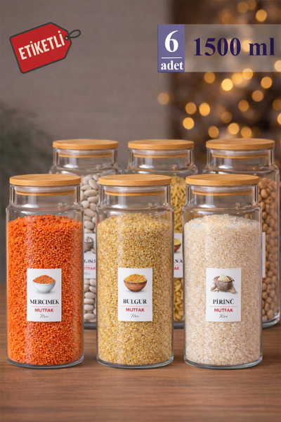 Mutfak Köşesi Pureglass 6’lı 1500 ml Ahşap Vakum Kapaklı Cam Kavanoz Seti – E...