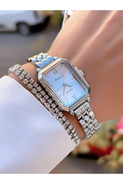 Ferrucci ساعة يد نسائية بحبل فولاذي مربعة صغيرة مقاومة للماء 3 ATM ضمان لمدة ...