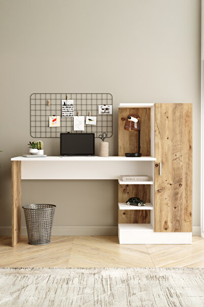 Yurudesign Laura Kitaplıklı Çalışma Masası, Çocuk Çalışma Masası Atlantik Çam...