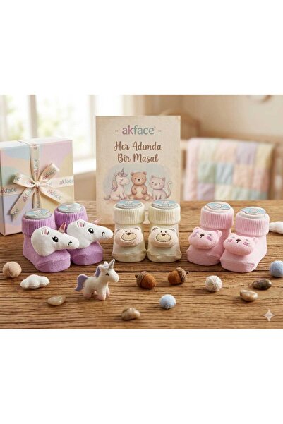Akface 3 ÇİFT Oyuncaklı Yenidoğan KIZ Bebek Çorabı 0-6 Ay ( manken ayak dahil...