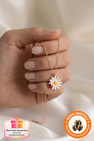 Lucente Jewellery 925 Ayar Uğur Böcekli Papatya Gümüş Kaplama Özel Tasarım Şa...