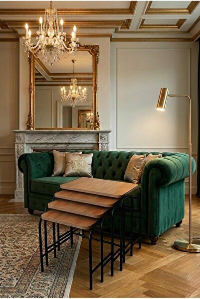 HOMEBELLA Ceviz 4'lü Zigon Sehpa Metal Statik Siyah Ayaklı Üreticiden E1 Tse ...