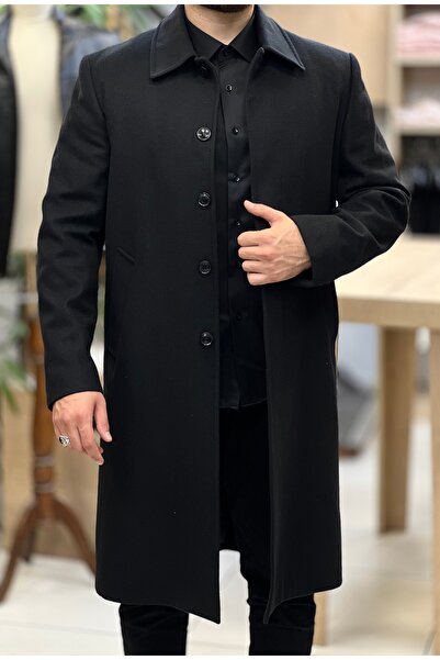 SAVARA Erkek siyah uzun palto ( A kalite+tüylenmez)