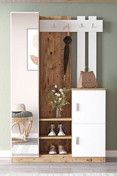 Yurudesign Roger Vestiyer Portmanto Ayakkabılık Çam-Beyaz