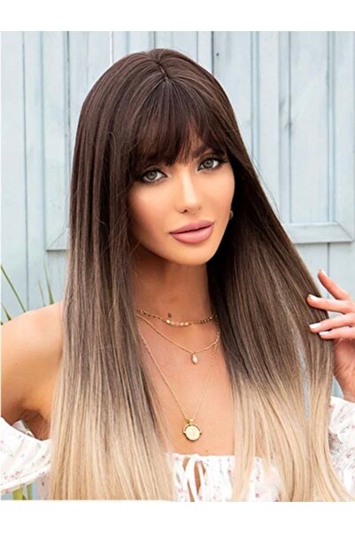 Makromehome Kumral Platin Ombreli Uzun Yarım Ay Saç – 3 Parça Çıt Çıt 80cm. 2...