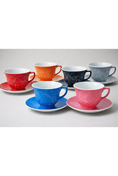 ABS Set de 6 cești și 6 farfurioare, ceramică, multicolor