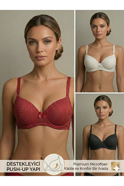 Lavint Homewear 3-PIECE JACQUARD cu model MICRO SILICON BAL fără sârmă ORTI P...