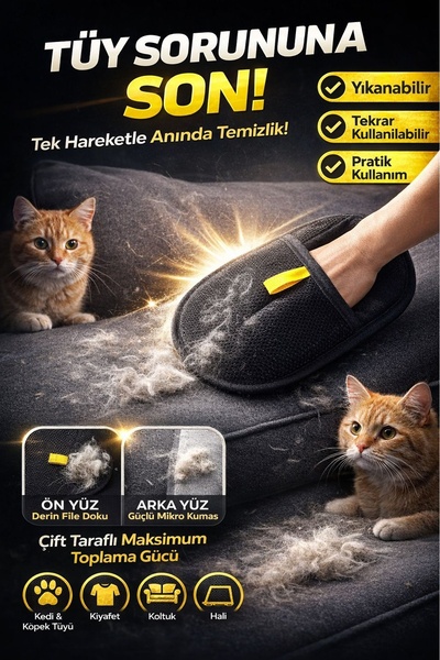 İndirimKap Çift Taraflı Statik Kedi Köpek Tüy Toplayıcı Tüy Temizleme Eldiven...