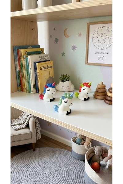 Store 3'lü Set Dekoratif Unicorn Figür -m El Boyaması Çocuk Odası Aksesuarı v...
