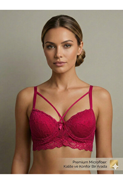 Lavint Homewear Sutien fucsia cu bretele din șnur și cupe buretate